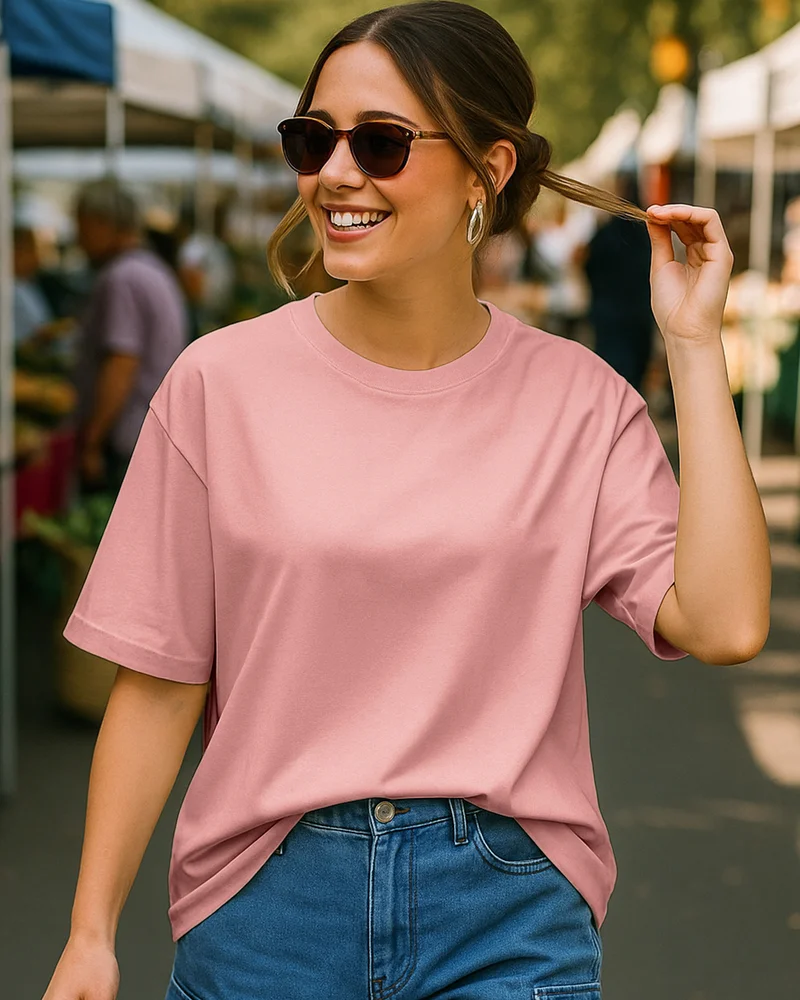 bewakoof Women's Mellow Rose Pink Oversized T-shirt